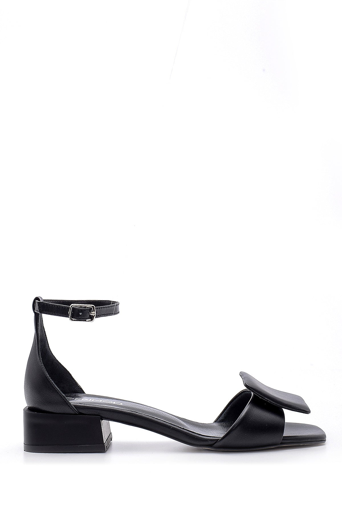 Kadın Siyah Deri Kalın Kısa Topuklu Sandalet 20SFD162418 | Derimod