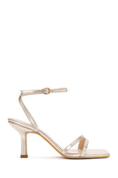 Women's Gold Metallic Ankle Strap Thin Heel Sandals | Derimod Women's Gold Metallic Ankle Strap Thin Heel Sandals | Derimod