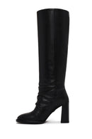 Woman Black Thick-Heeled Leather Boots | Derimod Woman Black Thick-Heeled Leather Boots | Derimod