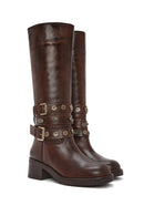 Kadın Kahverengi Kalın Topuklu Biker Deri Çizme | Derimod Kadın Kahverengi Kalın Topuklu Biker Deri Çizme | Derimod