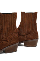 Woman Taba Suet Leather Cowboy Boots | Derimod Woman Taba Suet Leather Cowboy Boots | Derimod