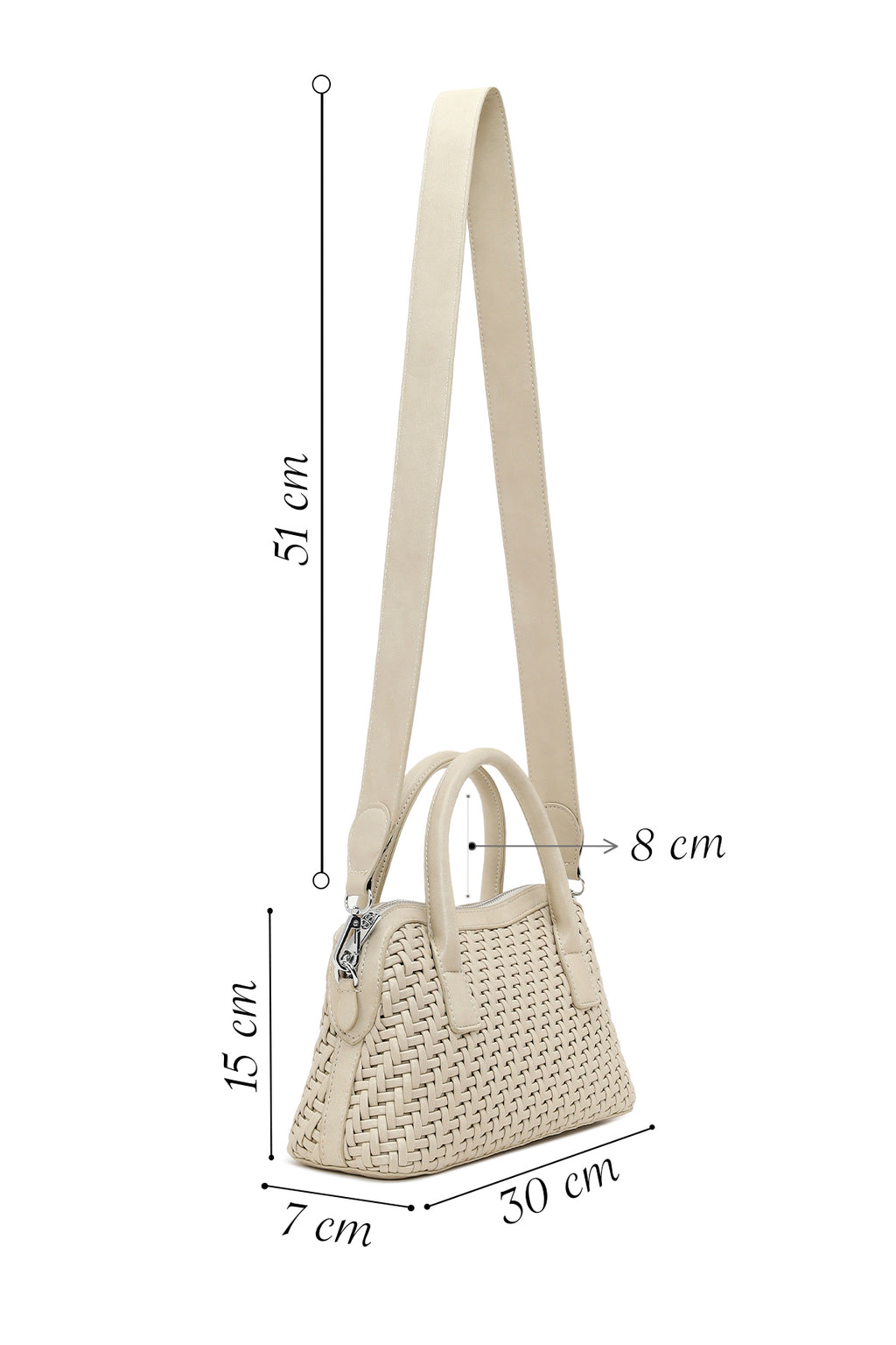Kadın Krem Uzun Askılı Örgülü Kol Çantası