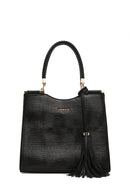 Women's Black Printed Long Strap Shoulder Bag | Derimod Women's Black Printed Long Strap Shoulder Bag | Derimod