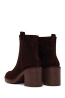 Woman Brown Zip Closure Chunky Heeled Suede Boots | Derimod Woman Brown Zip Closure Chunky Heeled Suede Boots | Derimod