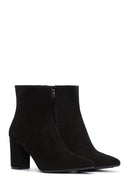 Women's Black Suede Leather Heeled Boots | Derimod Women's Black Suede Leather Heeled Boots | Derimod