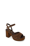 Woman Tan Ankle-Buckle Chunky-Heel Suede Sandal | Derimod Woman Tan Ankle-Buckle Chunky-Heel Suede Sandal | Derimod