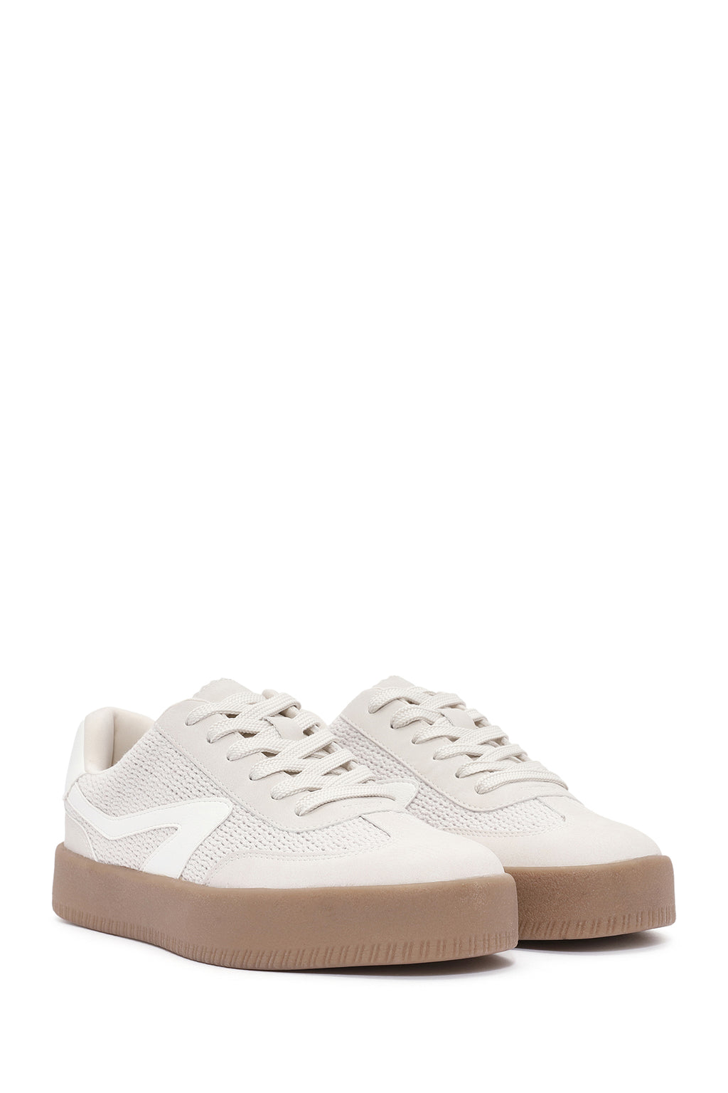 Kadın Bej Bağcıklı Sneaker
