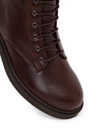Woman Brown Zip Closure Thick-Soled Leather Combat Boots | Derimod Woman Brown Zip Closure Thick-Soled Leather Combat Boots | Derimod