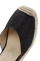 Kadın Siyah Bilekten Bantlı Dolgu Topuklu Deri Espadril | Derimod Kadın Siyah Bilekten Bantlı Dolgu Topuklu Deri Espadril | Derimod