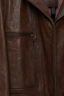 Paloma Women's Brown Double-Breasted Collar Oversize Leather Coat | Derimod Paloma Women's Brown Double-Breasted Collar Oversize Leather Coat | Derimod