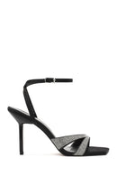 Women's Black Ankle Buckle Stone High Thin Heel Sandals | Derimod Women's Black Ankle Buckle Stone High Thin Heel Sandals | Derimod