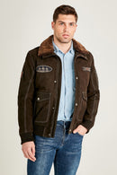 Air Force Erkek Kahverengi Yakası Kürklü Armalı Nubuk Deri Pilot Mont | Derimod Air Force Erkek Kahverengi Yakası Kürklü Armalı Nubuk Deri Pilot Mont | Derimod