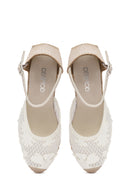 Women's Cream Ankle Strap Patterned Wedge Heel Espadrilles | Derimod Women's Cream Ankle Strap Patterned Wedge Heel Espadrilles | Derimod