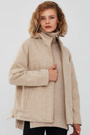 Roma Kadın Bej Kapüşonlu Çift Taraflı Oversize Deri Ceket | Derimod Roma Kadın Bej Kapüşonlu Çift Taraflı Oversize Deri Ceket | Derimod