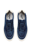 Male Navy Lace-Up Thick-Soled Fabric Sneaker | Derimod Male Navy Lace-Up Thick-Soled Fabric Sneaker | Derimod