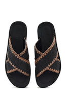 Women's Black Thick-Soled Straw Slippers | Derimod Women's Black Thick-Soled Straw Slippers | Derimod