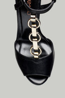 Women's Heeled Leather Sandals with Metal Detail | Derimod Women's Heeled Leather Sandals with Metal Detail | Derimod