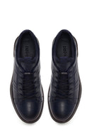 Erkek Lacivert Bağcıklı Deri Sneaker | Derimod Erkek Lacivert Bağcıklı Deri Sneaker | Derimod