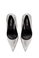 Kadın Gri İnce Topuklu Metalik Deri Stiletto | Derimod Kadın Gri İnce Topuklu Metalik Deri Stiletto | Derimod