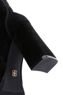 Women's Black Suede Leather Heeled Boots | Derimod Women's Black Suede Leather Heeled Boots | Derimod