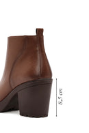 Women's Brown Zippered Thick Heeled Boots | Derimod Women's Brown Zippered Thick Heeled Boots | Derimod