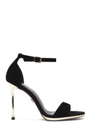 Women's Black Ankle Strap Thin High Heel Suede Leather Shoes | Derimod Women's Black Ankle Strap Thin High Heel Suede Leather Shoes | Derimod