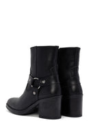 Women's Black Heeled Zippered Leather Boots | Derimod Women's Black Heeled Zippered Leather Boots | Derimod