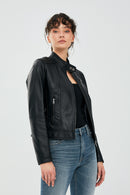 Kylie Women's Black Short Leather Jacket | Derimod Kylie Women's Black Short Leather Jacket | Derimod