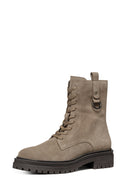 Geox Women's Mink Taupe Lace-Up Suede Leather Combat Boots | Derimod Geox Women's Mink Taupe Lace-Up Suede Leather Combat Boots | Derimod