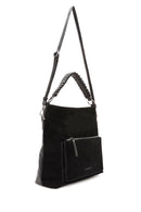 Women's Black Short and Long Strap Suede Shoulder Bag | Derimod Women's Black Short and Long Strap Suede Shoulder Bag | Derimod