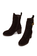 Woman Brown Zip Closure Chunky Heeled Suede Combat Boots | Derimod Woman Brown Zip Closure Chunky Heeled Suede Combat Boots | Derimod