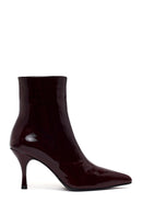 Woman Burgundy Zip Closure Thin-Heeled Patent Leather Leather Boots | Derimod Woman Burgundy Zip Closure Thin-Heeled Patent Leather Leather Boots | Derimod