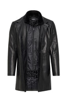 Barella Men's Black Collar Furry Leather Trench Coat | Derimod Barella Men's Black Collar Furry Leather Trench Coat | Derimod