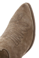 Women's Camel Suede Leather Cowboy Western Heeled Boots | Derimod Women's Camel Suede Leather Cowboy Western Heeled Boots | Derimod