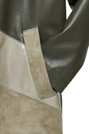 Shakira Women's Green Double-breasted Leather Trench Coat | Derimod Shakira Women's Green Double-breasted Leather Trench Coat | Derimod