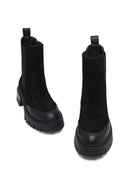 Woman Black Thick-Soled Suede Chelsea Boots | Derimod Woman Black Thick-Soled Suede Chelsea Boots | Derimod