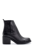 Women's Crocodile Patterned Heeled Leather Boots | Derimod Women's Crocodile Patterned Heeled Leather Boots | Derimod