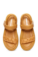 Kadın Sarı Deri Comfort Sandalet | Derimod Kadın Sarı Deri Comfort Sandalet | Derimod