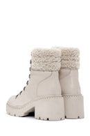 Women's Beige Short Heeled Leather Boots | Derimod Women's Beige Short Heeled Leather Boots | Derimod
