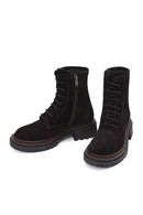 Women's Black Zippered Suede Leather Combat Boots | Derimod Women's Black Zippered Suede Leather Combat Boots | Derimod