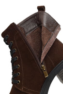 Women's Brown Zippered Thick Heeled Suede Leather Boot | Derimod Women's Brown Zippered Thick Heeled Suede Leather Boot | Derimod