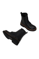 Woman Black Zip Closure Thick-Soled Leather Combat Boots | Derimod Woman Black Zip Closure Thick-Soled Leather Combat Boots | Derimod