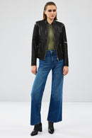Firenze Women's Black Short Leather Jacket | Derimod Firenze Women's Black Short Leather Jacket | Derimod