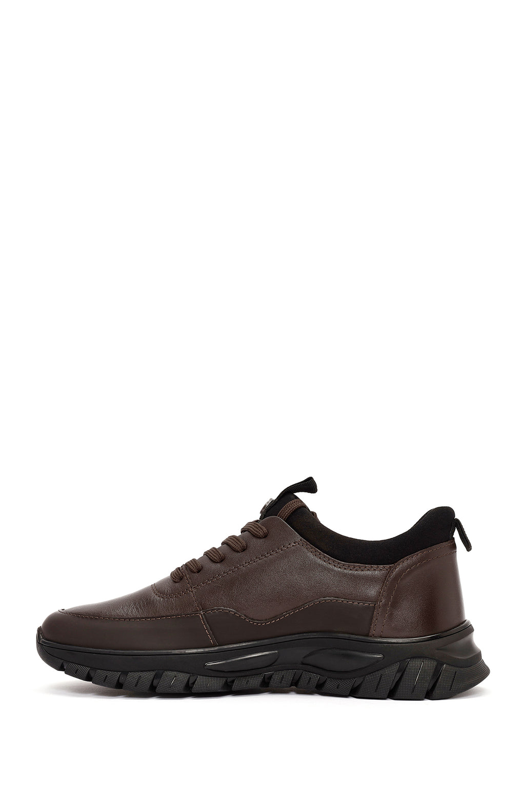 Erkek Kahverengi Bağcıklı Deri Sneaker