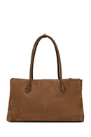 Woman Camel Charm Suede Shoulder Bag | Derimod Woman Camel Charm Suede Shoulder Bag | Derimod
