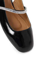 Woman Black Jeweled Open-Back Patent Leather Leather Ballet Flat | Derimod Woman Black Jeweled Open-Back Patent Leather Leather Ballet Flat | Derimod
