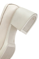 Women's Cream Buckled Short Thick Heel Leather Masculine Loafer | Derimod Women's Cream Buckled Short Thick Heel Leather Masculine Loafer | Derimod