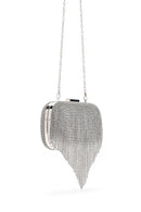 Women's Silver Long Chain Strap Stoned Clutch Bag | Derimod Women's Silver Long Chain Strap Stoned Clutch Bag | Derimod