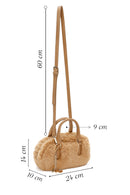 Woman Beige Long-Strap Accessory-Detail Plush Mini Shoulder Bag | Derimod Woman Beige Long-Strap Accessory-Detail Plush Mini Shoulder Bag | Derimod