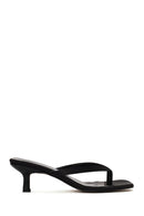 Woman Black Short-Heeled Satin Toe-Post Slipper | Derimod Woman Black Short-Heeled Satin Toe-Post Slipper | Derimod